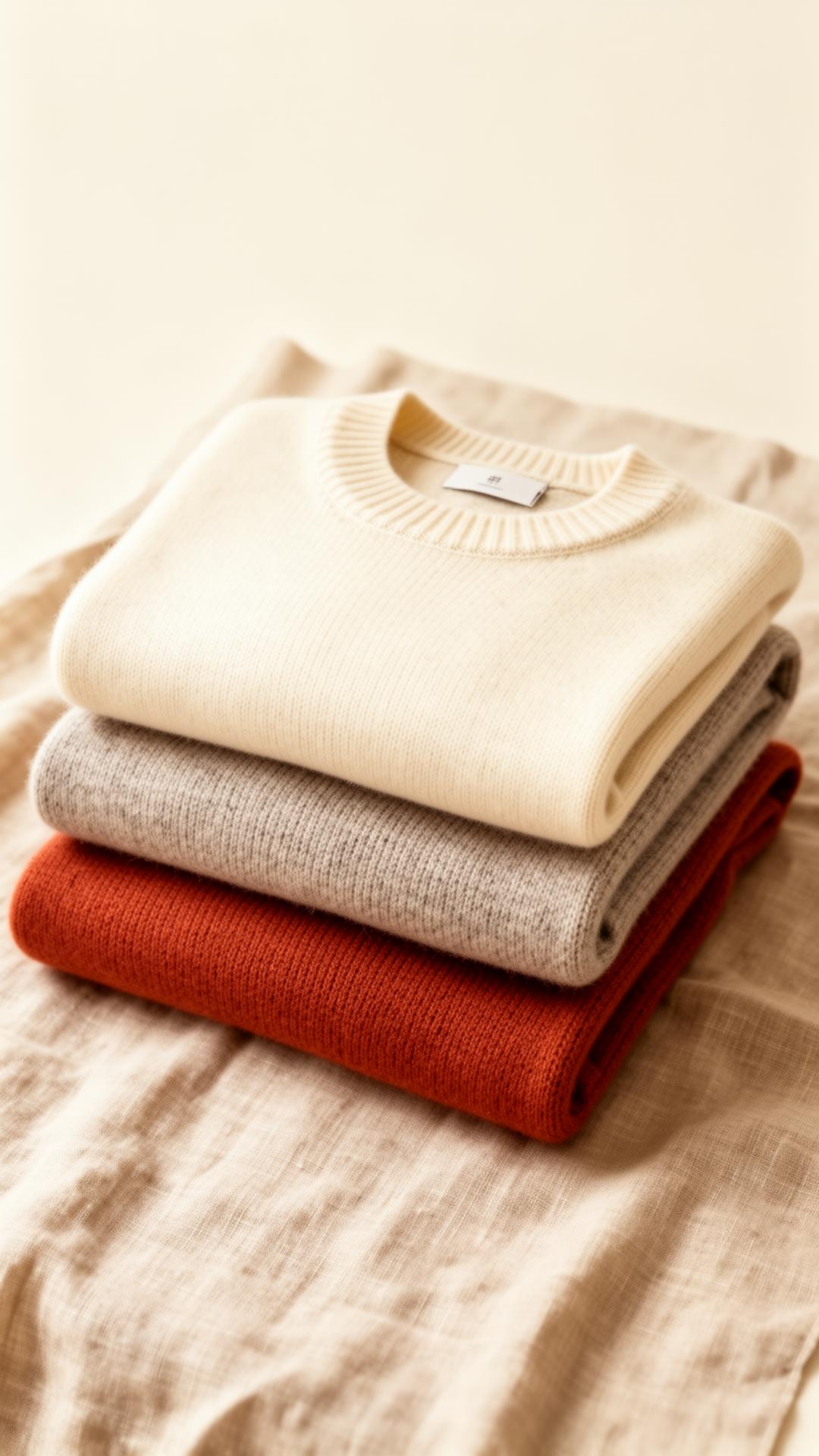 Knitwear in cream, oatmeal and terracotta